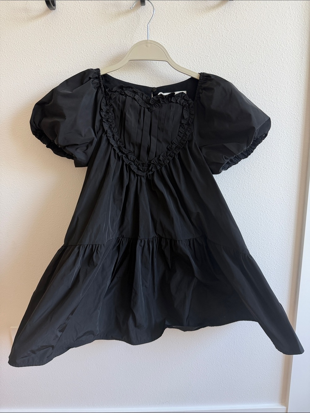 Zara Black Puff Sleeve Dress with Heart Yoke